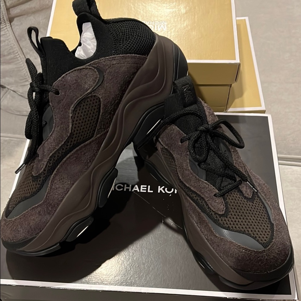 Michael Kors Black and Brown Sneakers with Retro-Inspired Design